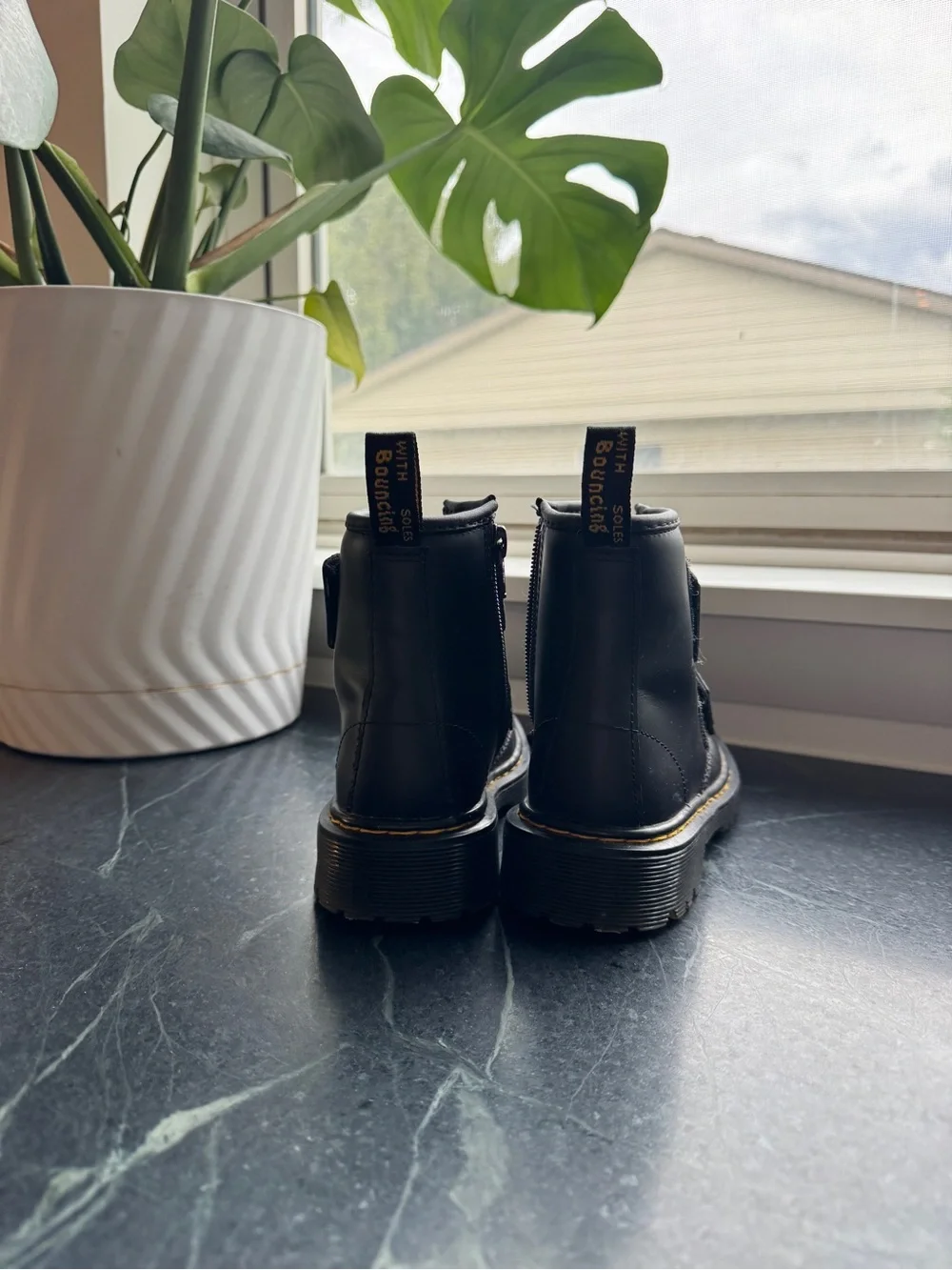 Dr. Martens Black Leather Ankle Boots with Velcro Straps